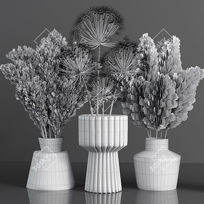 Elegant Dried Pampas Bouquet 3D model image 4