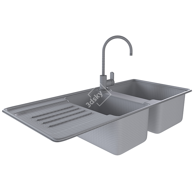 Modern Double Granite Sink 3D model image 3