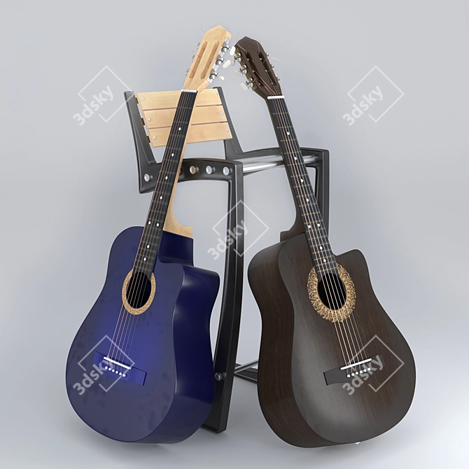 Versatile Acoustic Guitar with 2 Stylish Finishes 3D model image 3