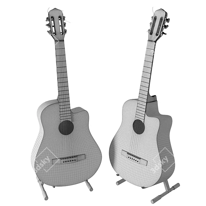 Versatile Acoustic Guitar with 2 Stylish Finishes 3D model image 8