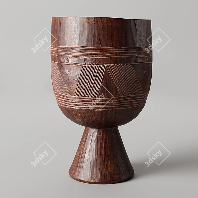 African Clay and Wood Vases 3D model image 9