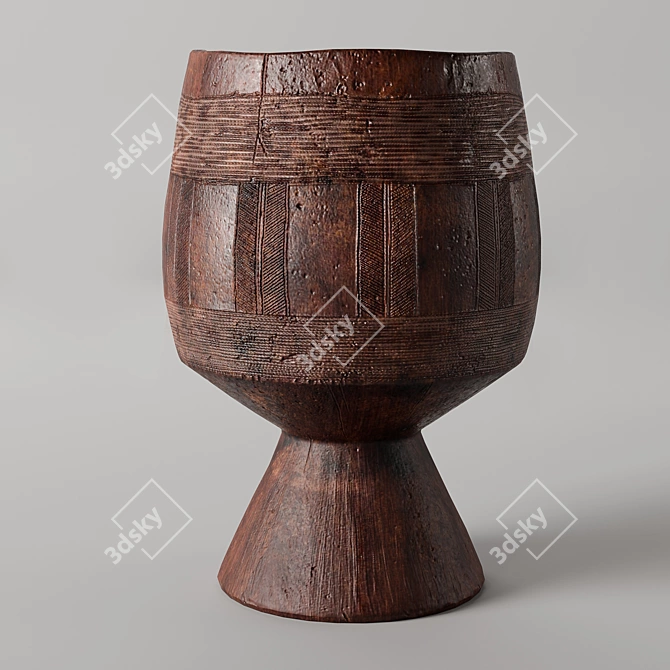 African Clay and Wood Vases 3D model image 10