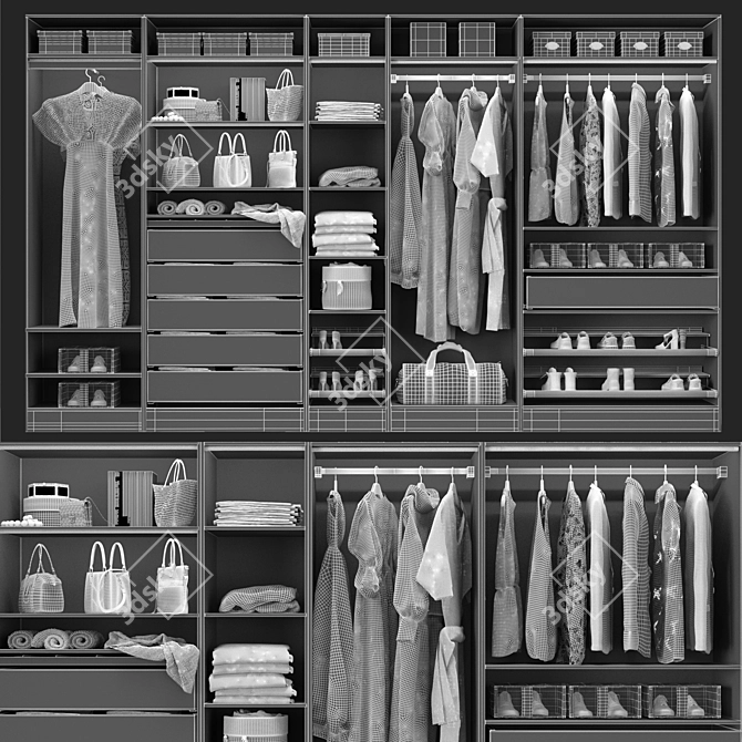 Sleek White Wardrobe with Spacious Design 3D model image 4