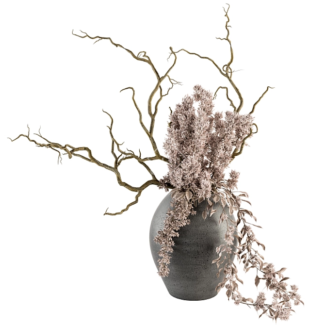 Rustic Charm: Dried Branch & Concrete Vase 3D model image 1