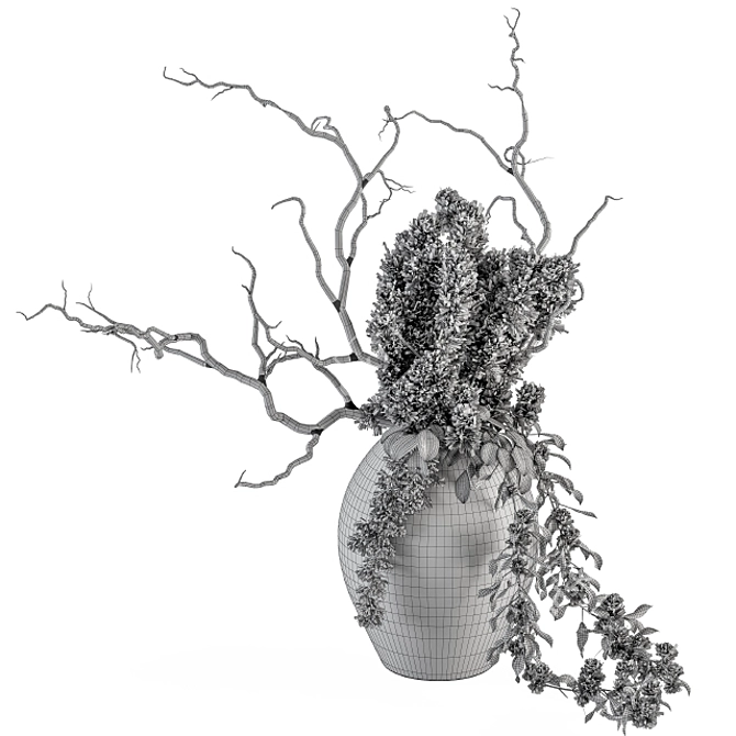 Rustic Charm: Dried Branch & Concrete Vase 3D model image 4