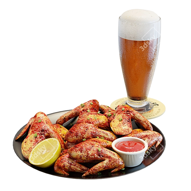 Delicious Chicken Wings & Beer Set 3D model image 1