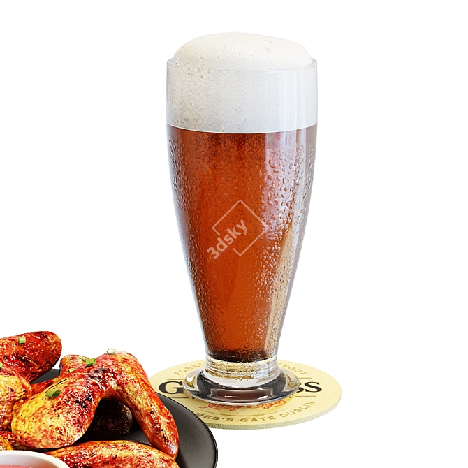 Delicious Chicken Wings & Beer Set 3D model image 5