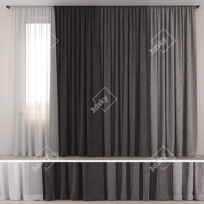 Title: Elegant Tulle Curtains - Minimalist Design 3D model image 1