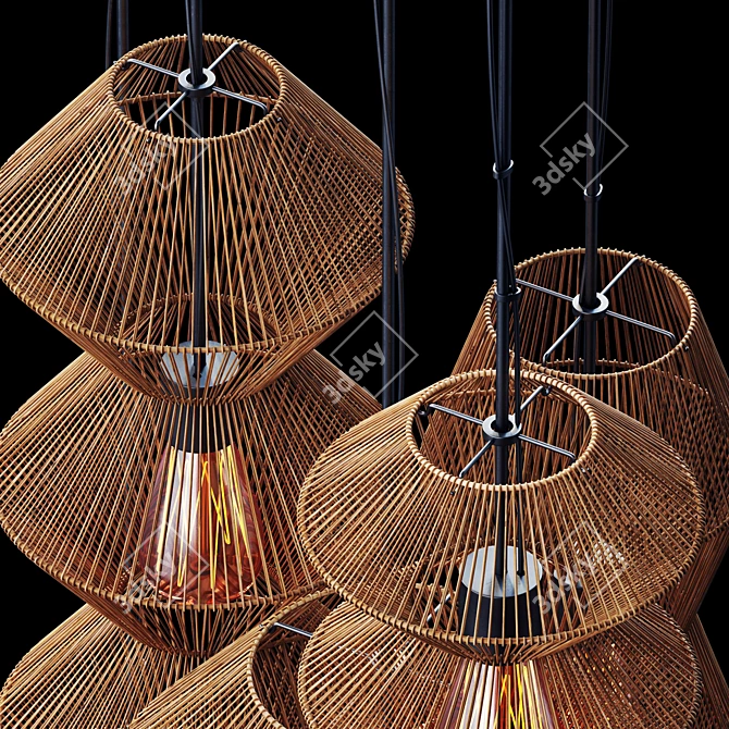 Rattan Zigzag Pendant Lamp - Modern, Handcrafted Design 3D model image 3