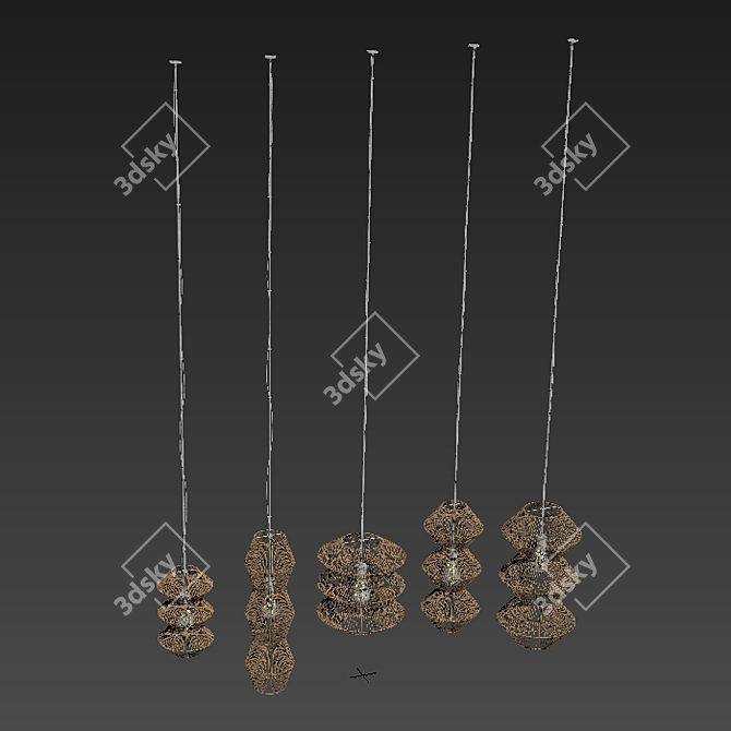 Rattan Zigzag Pendant Lamp - Modern, Handcrafted Design 3D model image 6