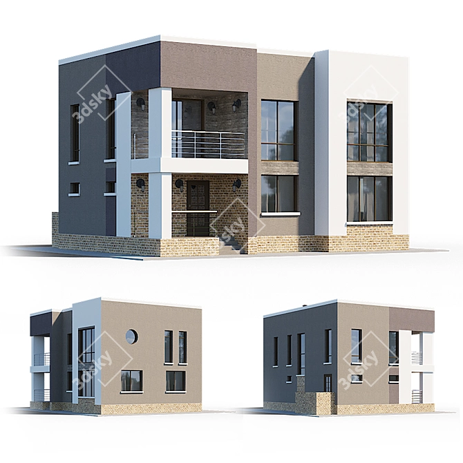 Modern Cottage Model for Residential Development 3D model image 1