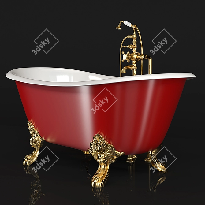 Sleek Metal Clawfoot Bathtub 3D model image 2