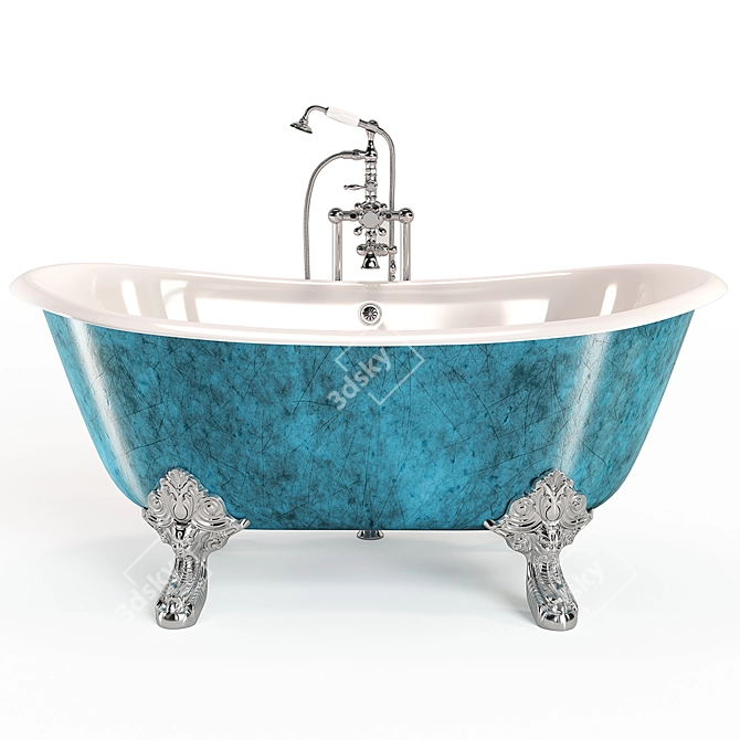 Sleek Metal Clawfoot Bathtub 3D model image 3