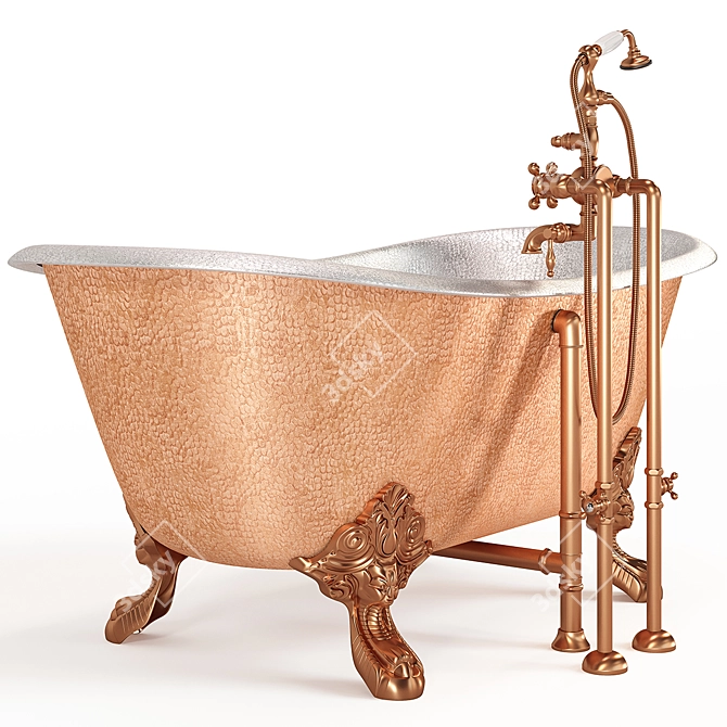 Sleek Metal Clawfoot Bathtub 3D model image 4