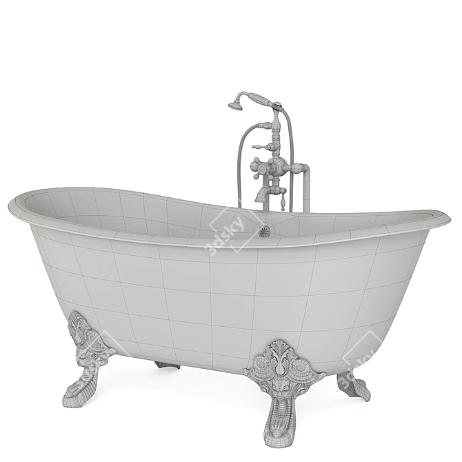 Sleek Metal Clawfoot Bathtub 3D model image 7