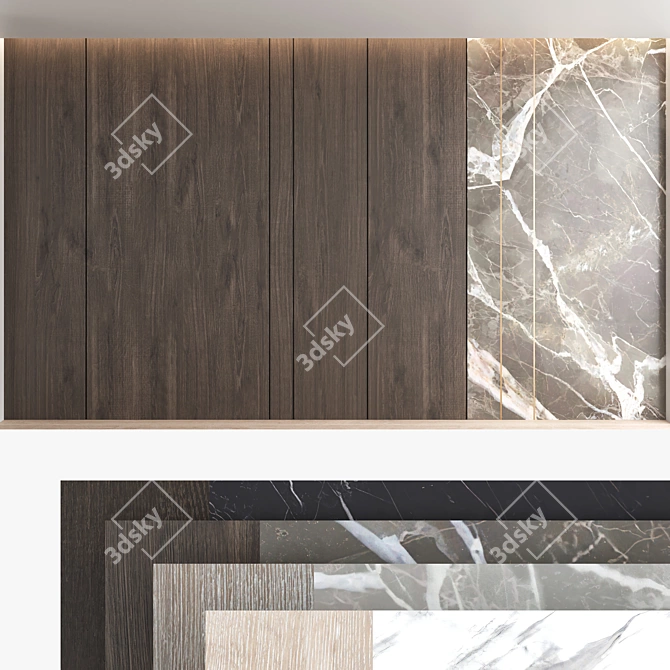 Decorative Wood and Marble Wall Panel Set 3D model image 1