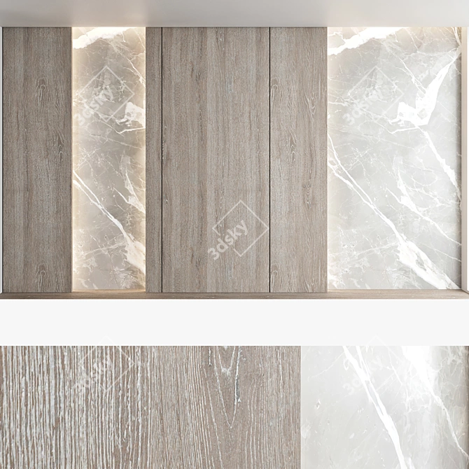 Decorative Wood and Marble Wall Panel Set 3D model image 2
