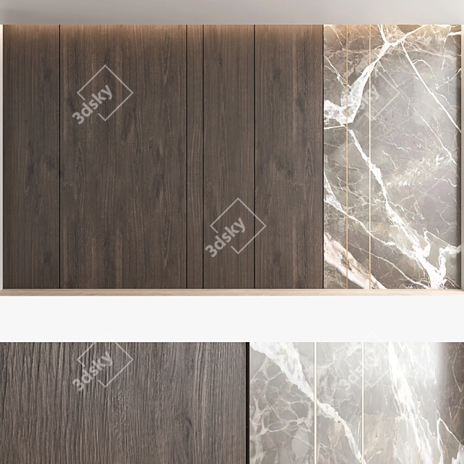 Decorative Wood and Marble Wall Panel Set 3D model image 5