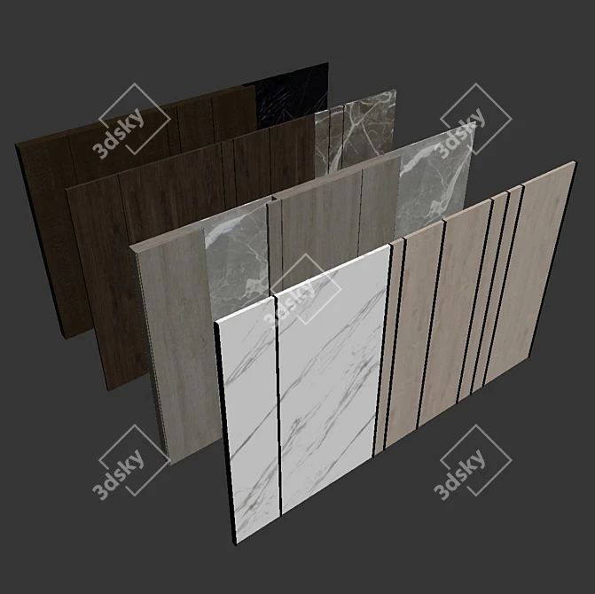 Decorative Wood and Marble Wall Panel Set 3D model image 6