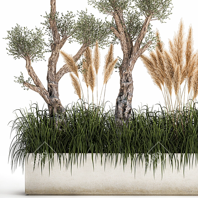 Exotic Plant Collection: Decorate Your Space with Stylish Concrete Pots 3D model image 1