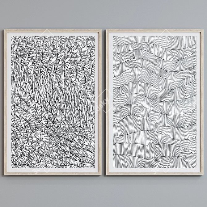 Modern Line Pattern Picture Frame Set 3D model image 3