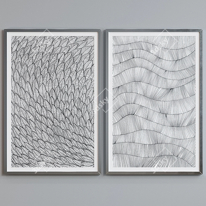 Modern Line Pattern Picture Frame Set 3D model image 5