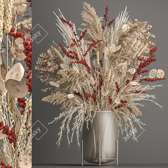 Elegant Reed Bouquet: White Pampas, Eucalyptus, and Red Berries 3D model image 1