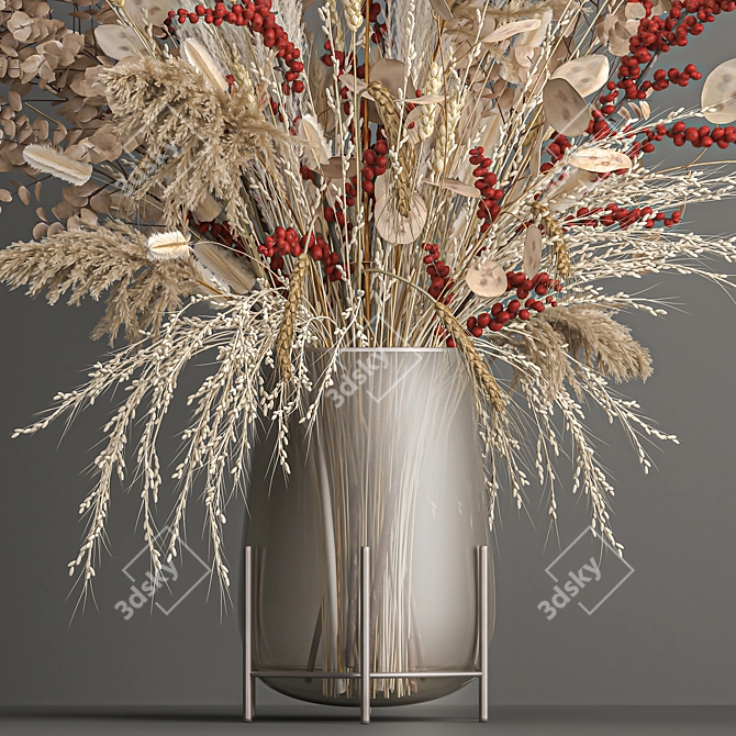 Elegant Reed Bouquet: White Pampas, Eucalyptus, and Red Berries 3D model image 4