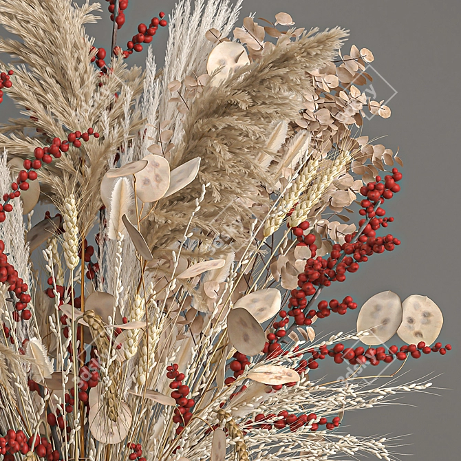 Elegant Reed Bouquet: White Pampas, Eucalyptus, and Red Berries 3D model image 5