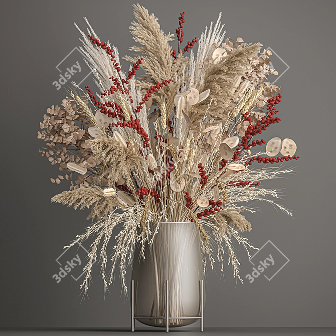 Elegant Reed Bouquet: White Pampas, Eucalyptus, and Red Berries 3D model image 6