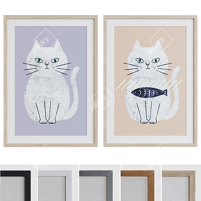 Modern Cat Picture Frame Set 3D model image 1