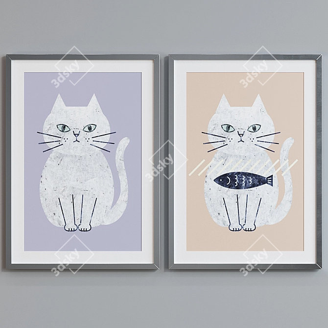 Modern Cat Picture Frame Set 3D model image 3