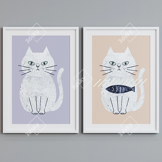 Modern Cat Picture Frame Set 3D model image 4