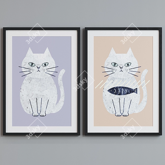 Modern Cat Picture Frame Set 3D model image 5