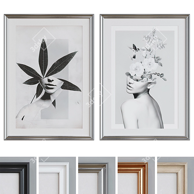 Modern Floral Collage Picture Frame Set 3D model image 1