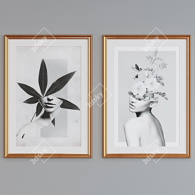 Modern Floral Collage Picture Frame Set 3D model image 2