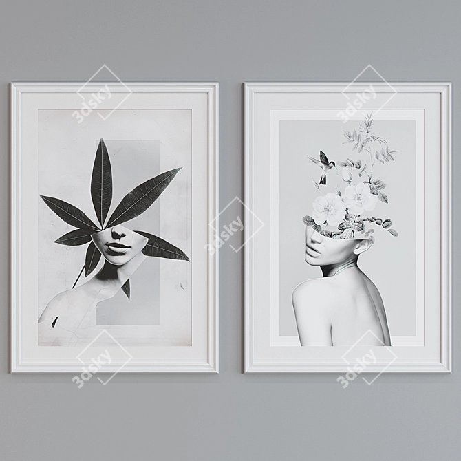 Modern Floral Collage Picture Frame Set 3D model image 3