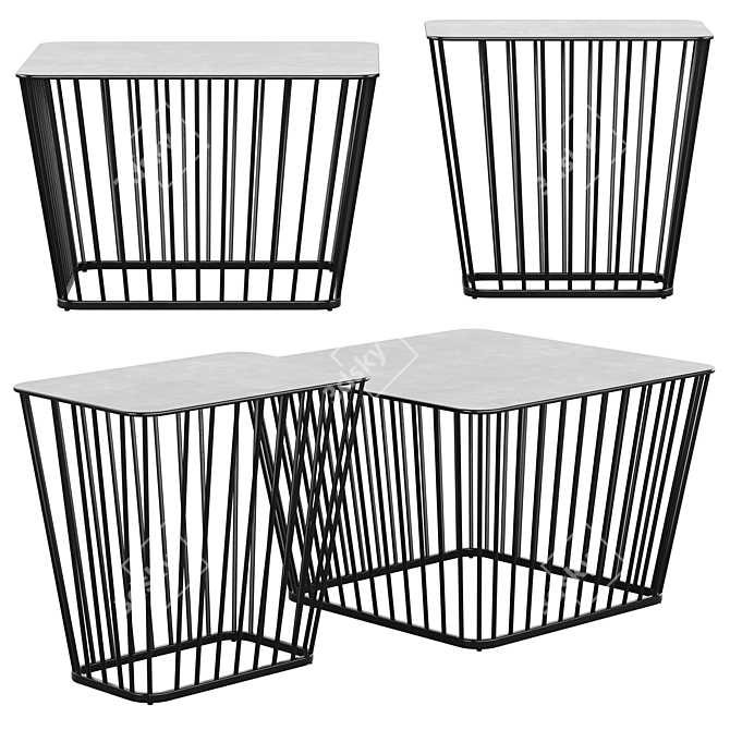 Sleek Black Wire Coffee Tables 3D model image 1