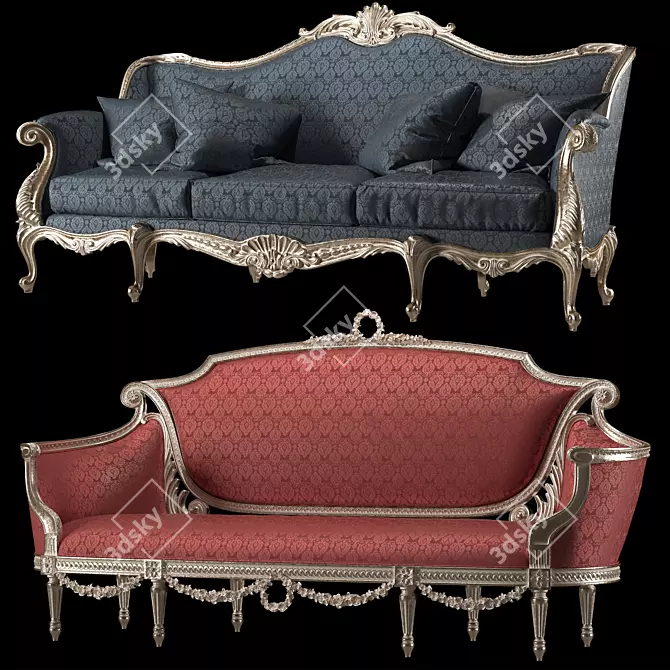 Elegant Rococo Sofa: Exquisite Comfort 3D model image 7