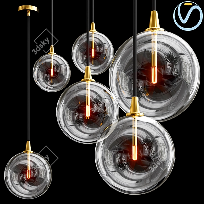 Glass Globe Cluster Pendant 3D model image 1