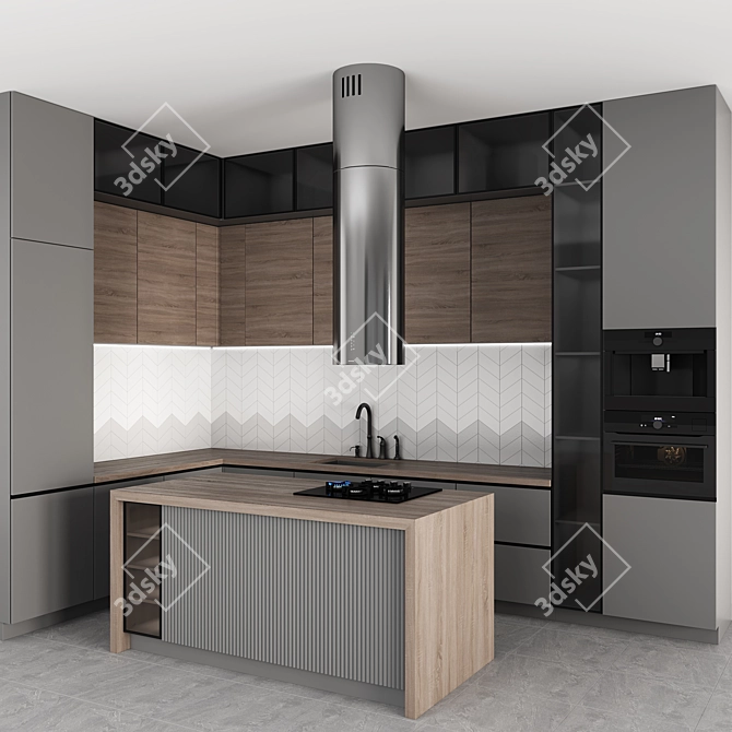 Modern Kitchen Set with Appliances 3D model image 2