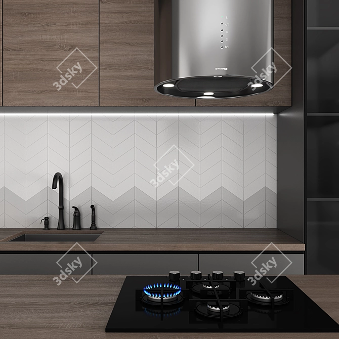 Modern Kitchen Set with Appliances 3D model image 3