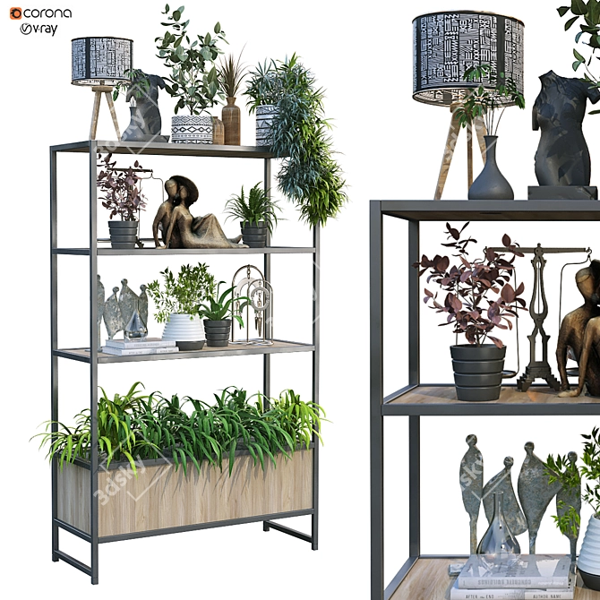 Modern Vertical Plant & Decor Set 3D model image 1