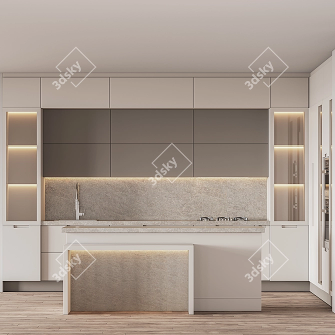 Sleek Kitchen001: Modern Design, Multiple Render Options 3D model image 1