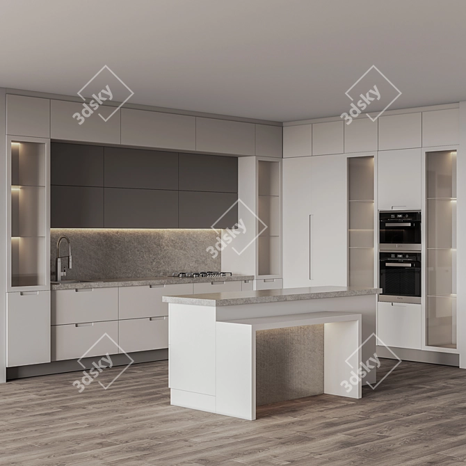 Sleek Kitchen001: Modern Design, Multiple Render Options 3D model image 2