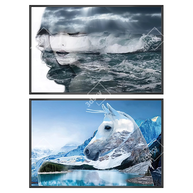 Elegant Art Set: 2 Paintings & 4 Frame Options 3D model image 1