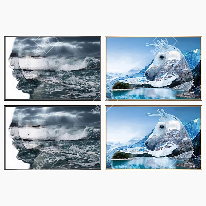 Elegant Art Set: 2 Paintings & 4 Frame Options 3D model image 2