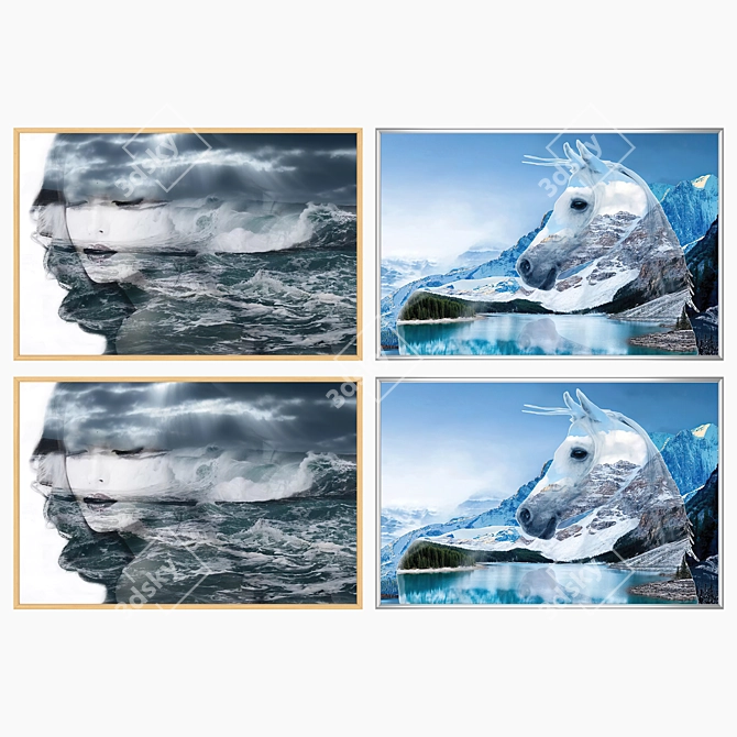 Elegant Art Set: 2 Paintings & 4 Frame Options 3D model image 3