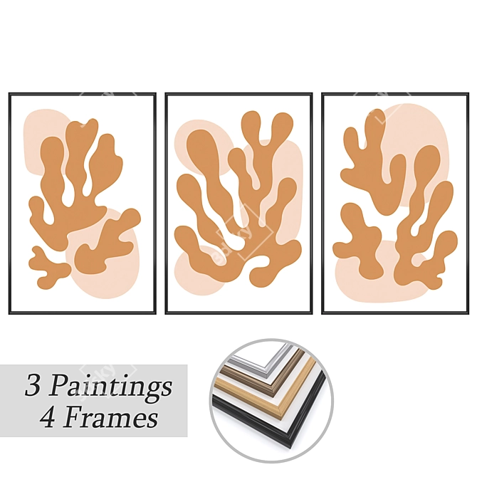 Artful Trio: Paintings & Frames 3D model image 1