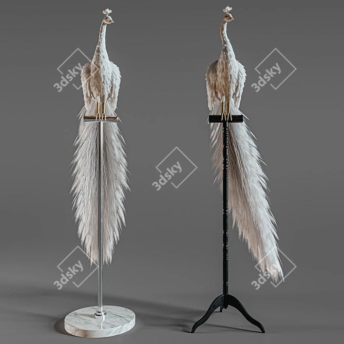 Elegant White Peacock Decoration 3D model image 3